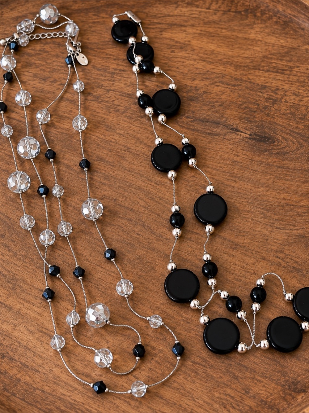 Lia Sophia Crystal Necklace + Black Statement Necklace Set
